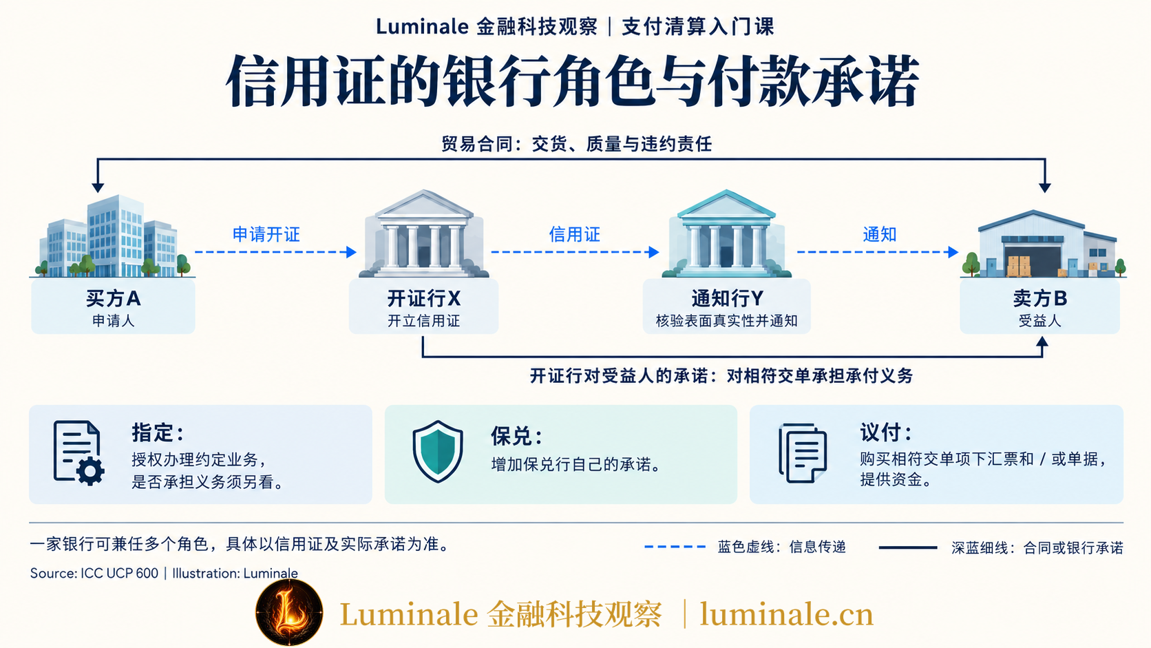信用证的银行角色与付款承诺|Luminale 根据 ICC UCP 600 资料整理|制图:Luminale