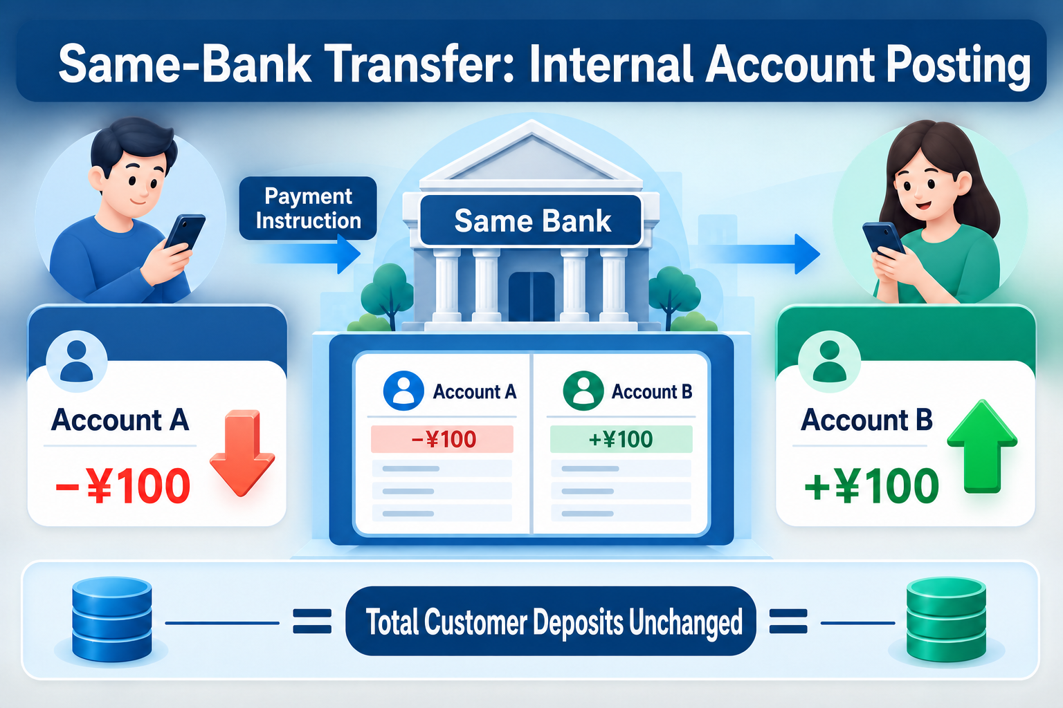 Same-bank transfer: account posting within the same bank