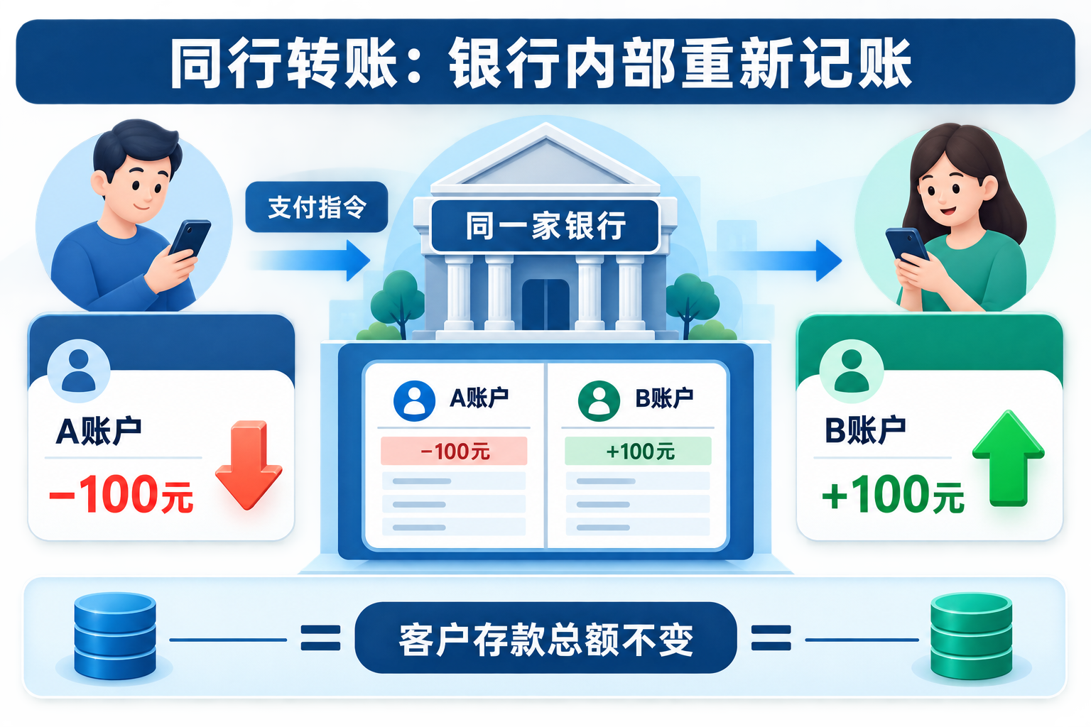 同行转账:同一家银行内部的账户记账